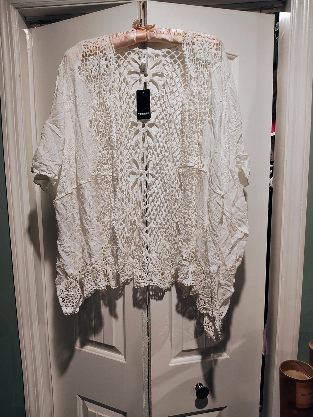Torrid White Crochet Lace Kimono Cardigan
